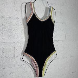 Ferrarini X Pq Crochet-Trim One-Piece Swimsuit, black ribbed medium $138